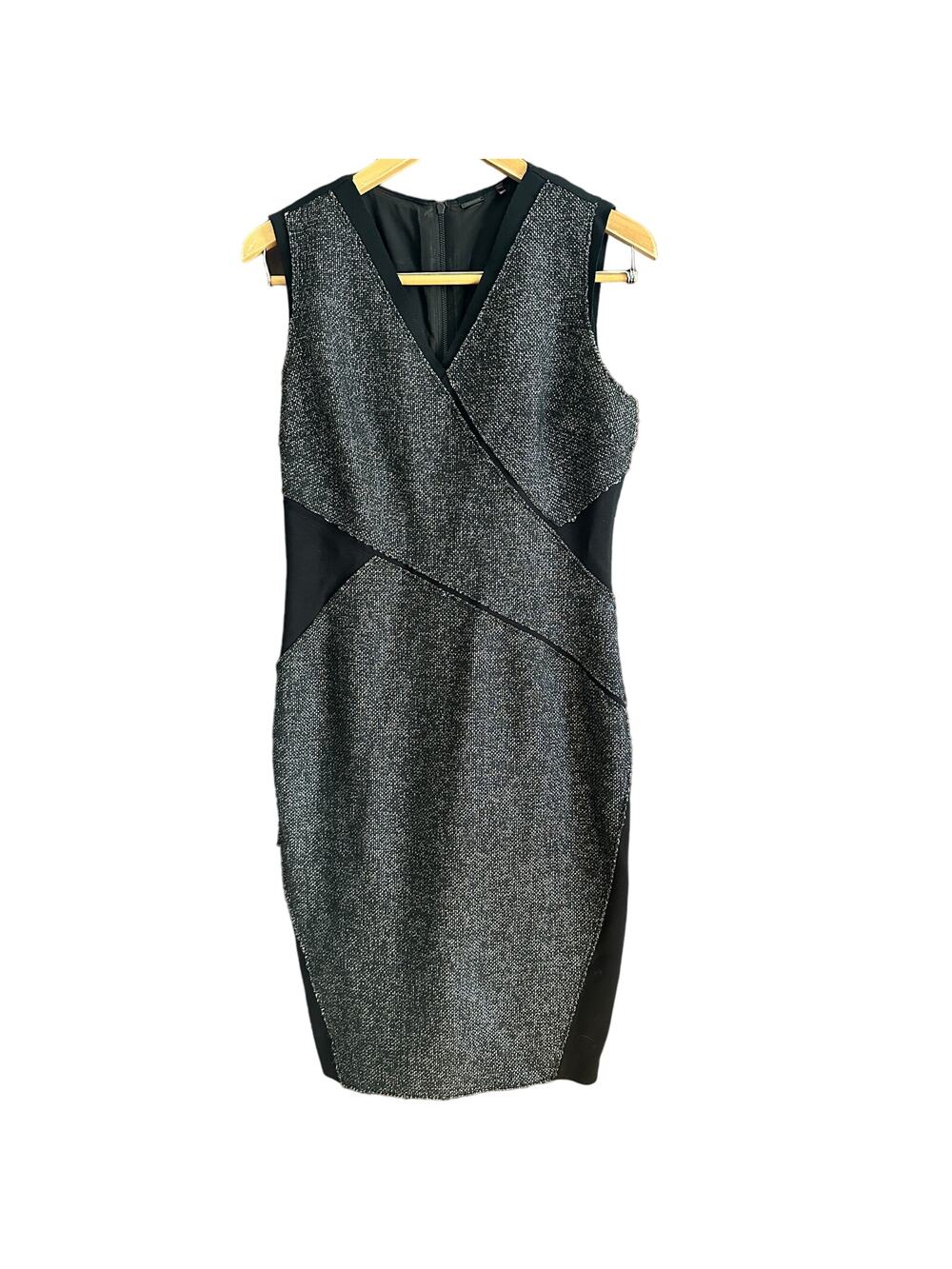 ELIE TAHARI | Black Tweed Wrap Detail Sheath Cocktail Dress | US Size 8